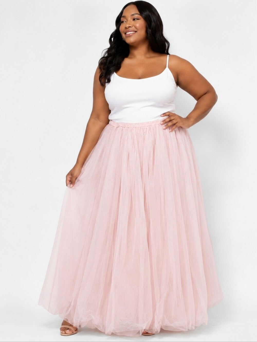 Blush Pink 4-Layer Tulle Maxi Skirt  Romantic Full-Length Unlined Plus Size 3XL